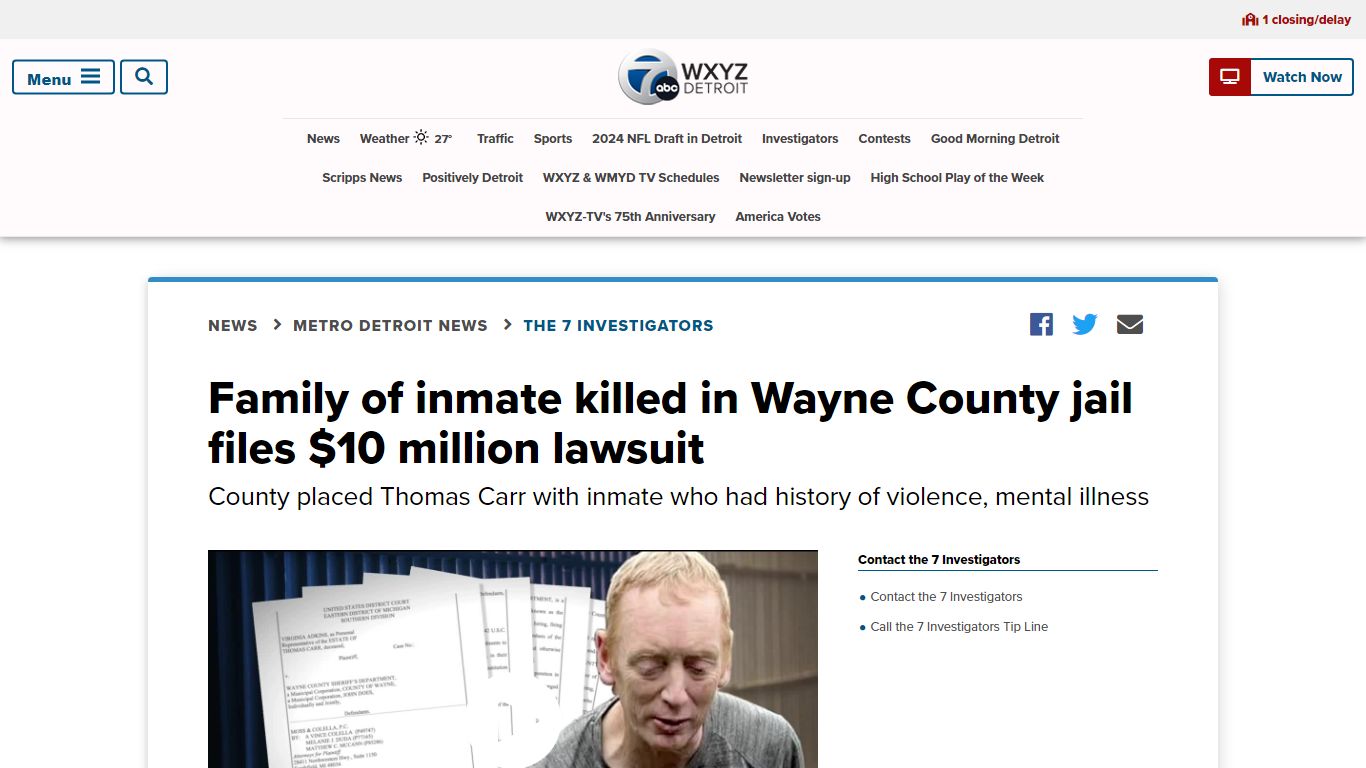 Family of inmate killed in Wayne County jail files $10 million lawsuit